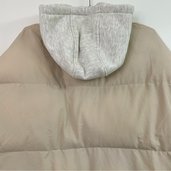 Cream ASOS Petite Oversized Jersey Hooded Puffer Jacket - Picture 4 of 10